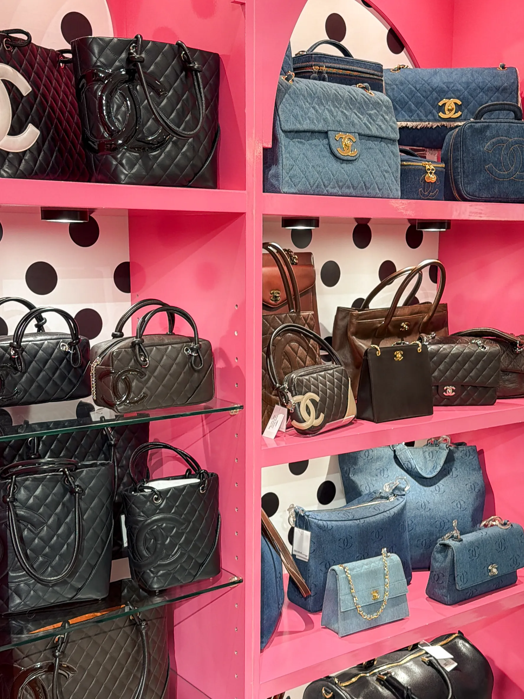 Vintage Chanel denim and leather bags at Amore