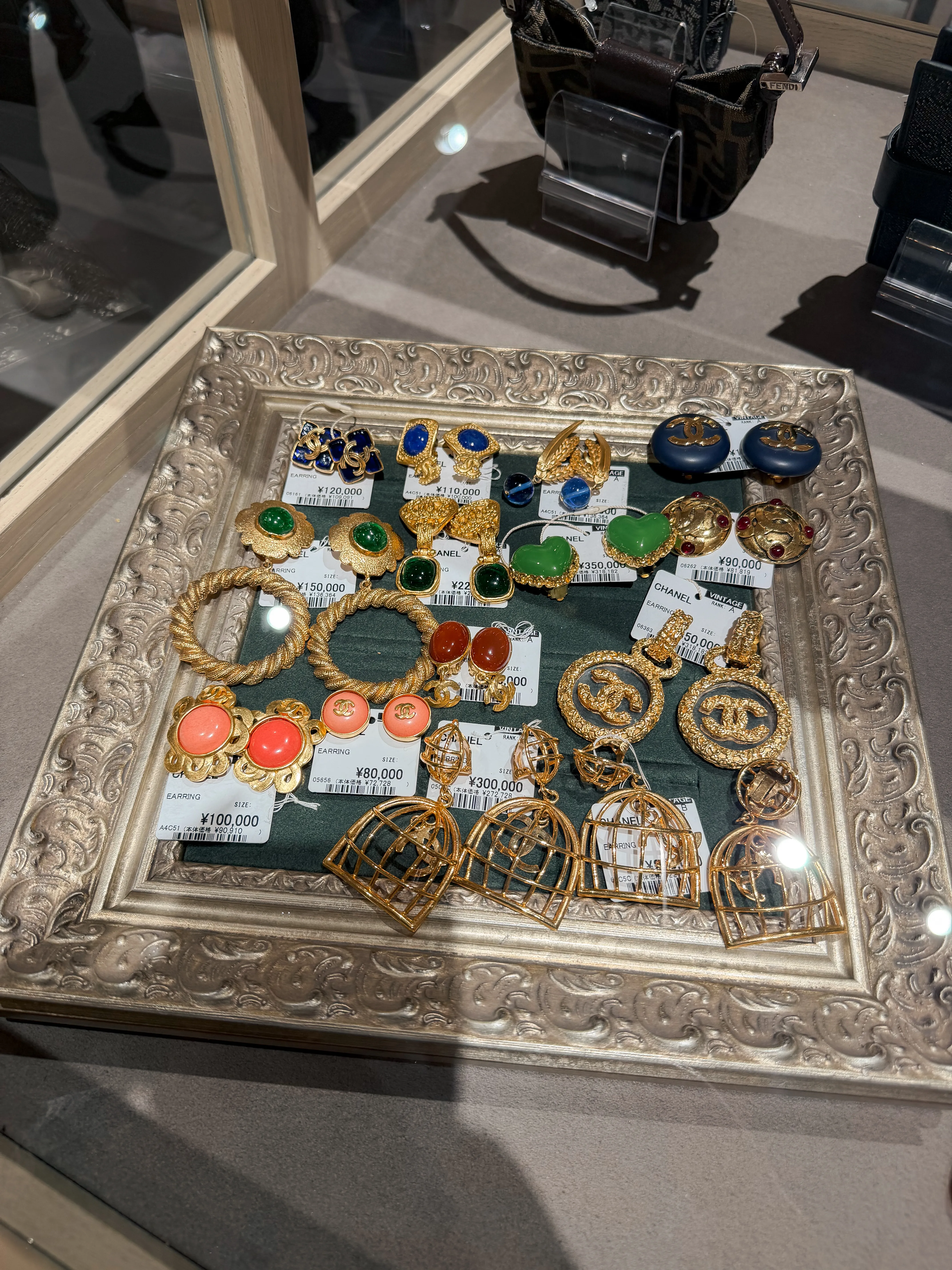 Chanel earrings displayed at Komehyo Vintage Tokyo