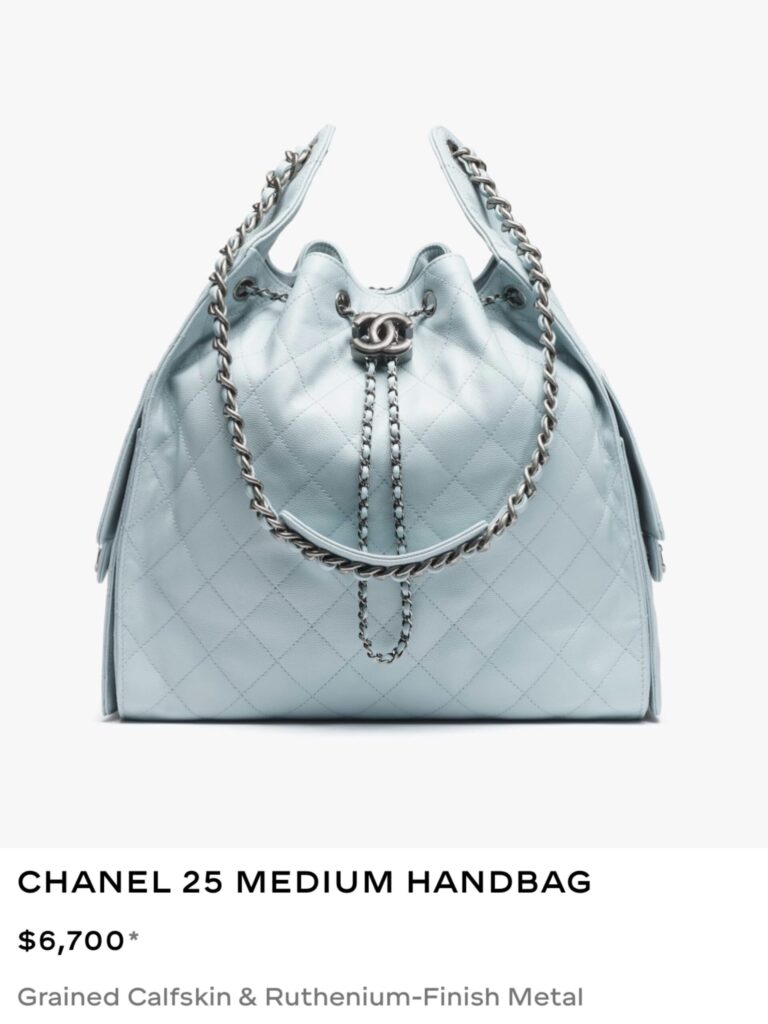 Chanel 25 bag medium grained calfskin light sky baby blue
